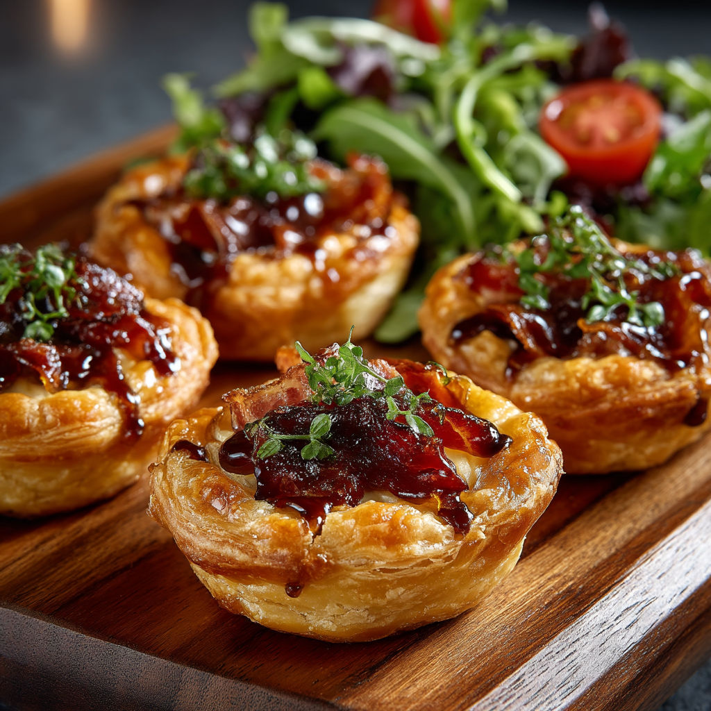 Mini tartes tatin au brie & jambon cru.