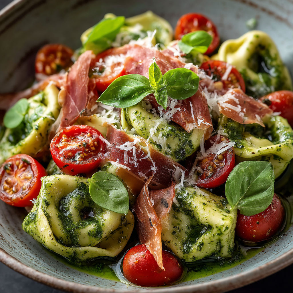 A bowl of pasta with tomatoes and cheese.