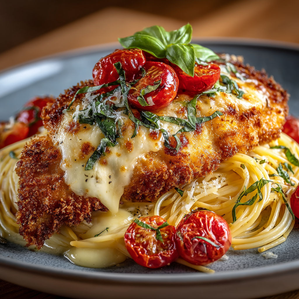 A plate of food with chicken and tomatoes.