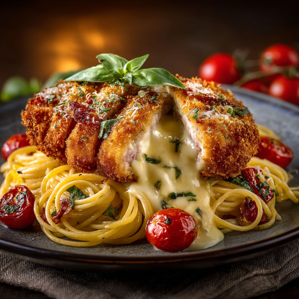 A plate of food with chicken and pasta.