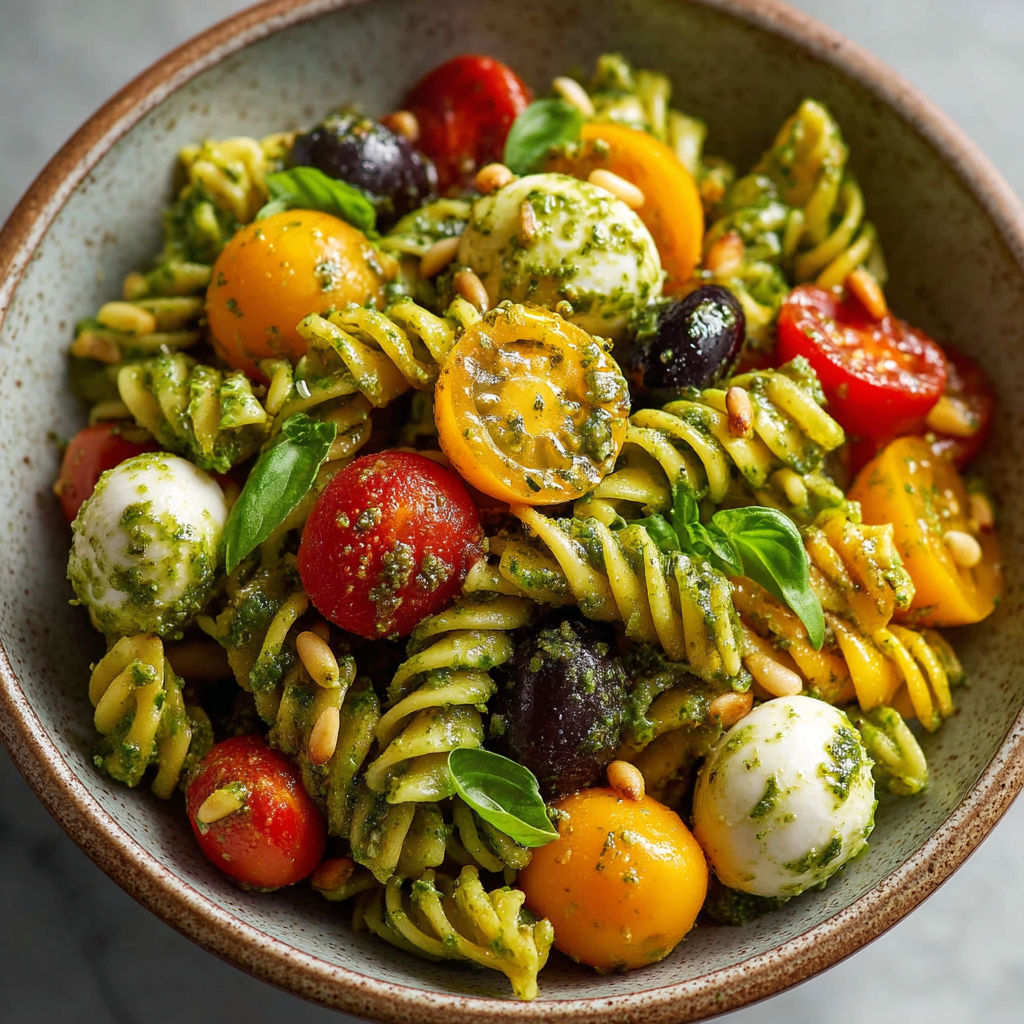A bowl of pasta with tomatoes, spinach, and other vegetables.