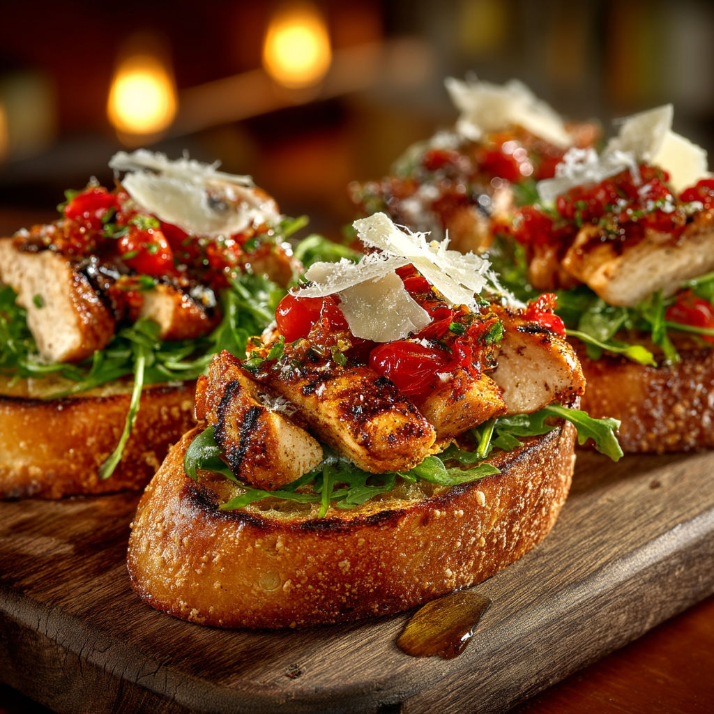 A plate of food with chicken, tomatoes, and Parmesan cheese.