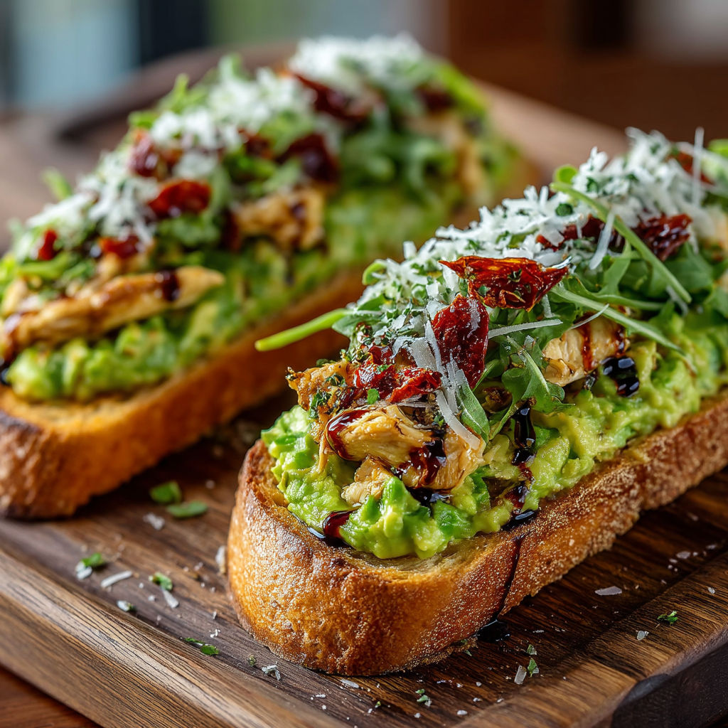 A sandwich with chicken, avocado, and tomatoes.