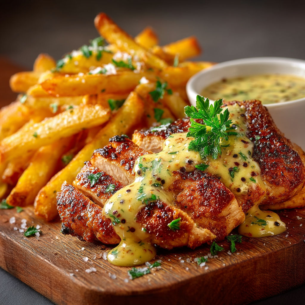 A plate of chicken with mushrooms and sauce.