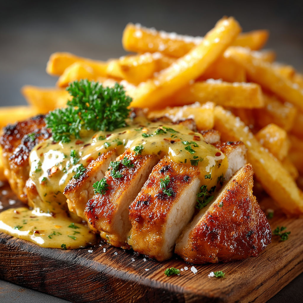 A piece of meat with a green garnish on top.