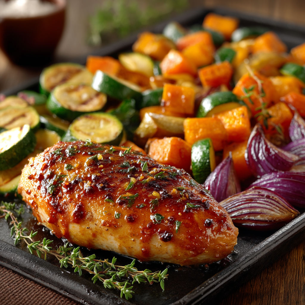 A plate of food with a chicken breast and vegetables.