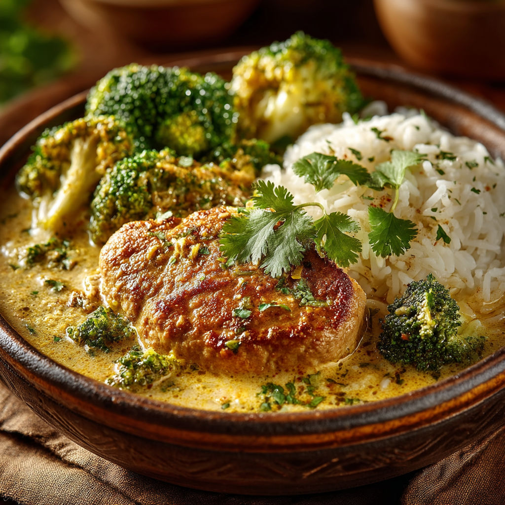 A bowl of food with rice, broccoli, and chicken.