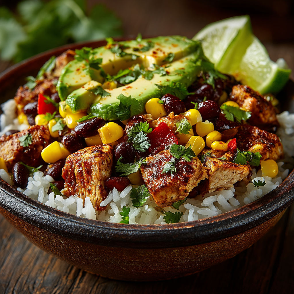 A bowl of Mexican food with rice, beans, and avocado.