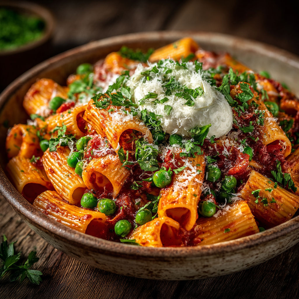 A bowl of pasta with peas and cheese.