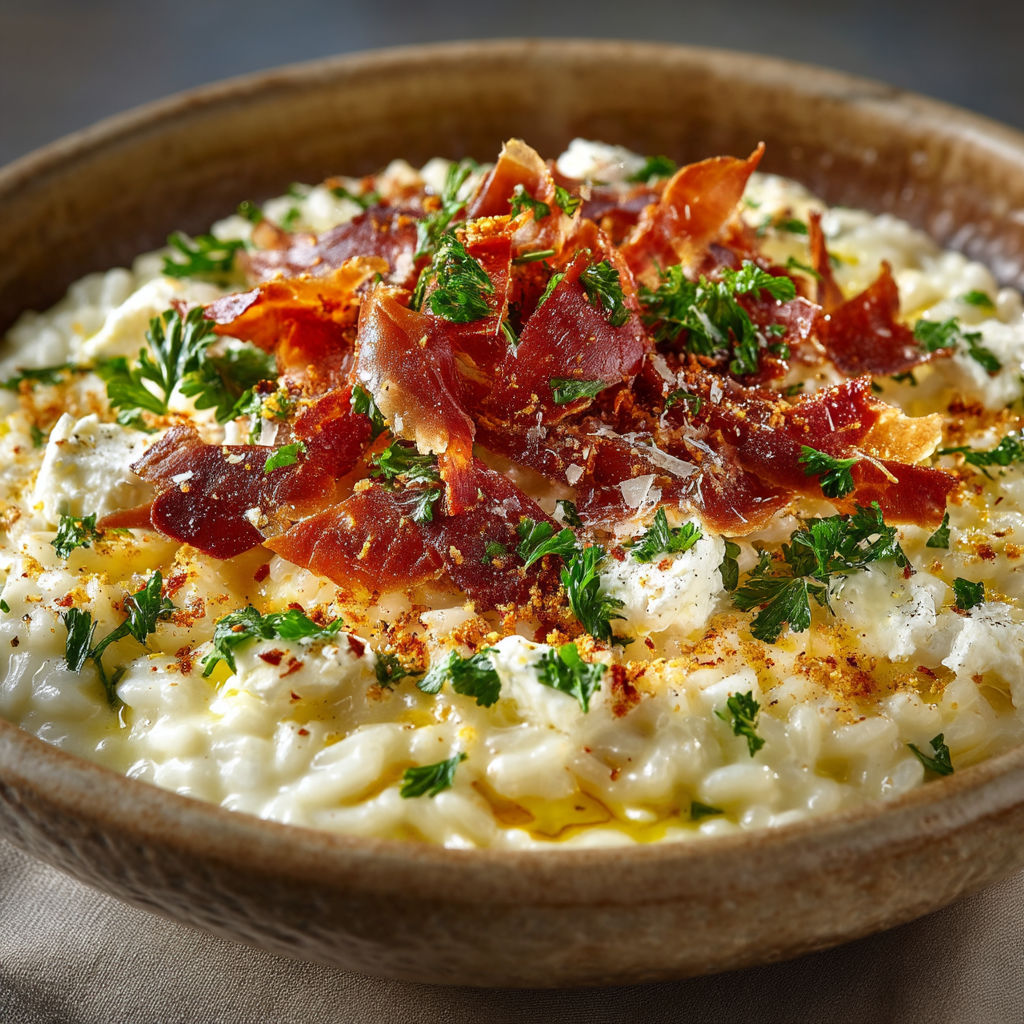 A bowl of food with bacon and cheese.
