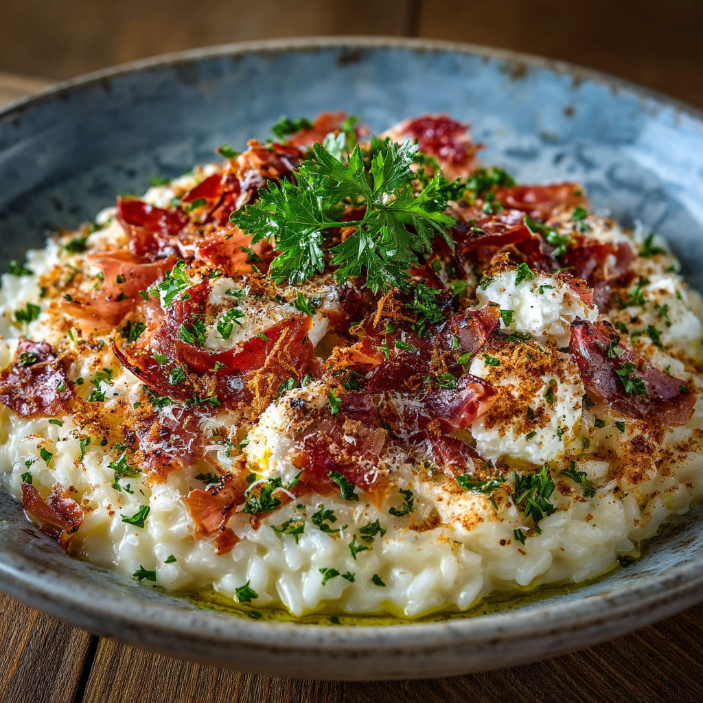 A bowl of food with bacon and cheese.