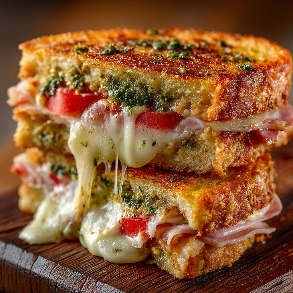 A sandwich with cheese and tomatoes.