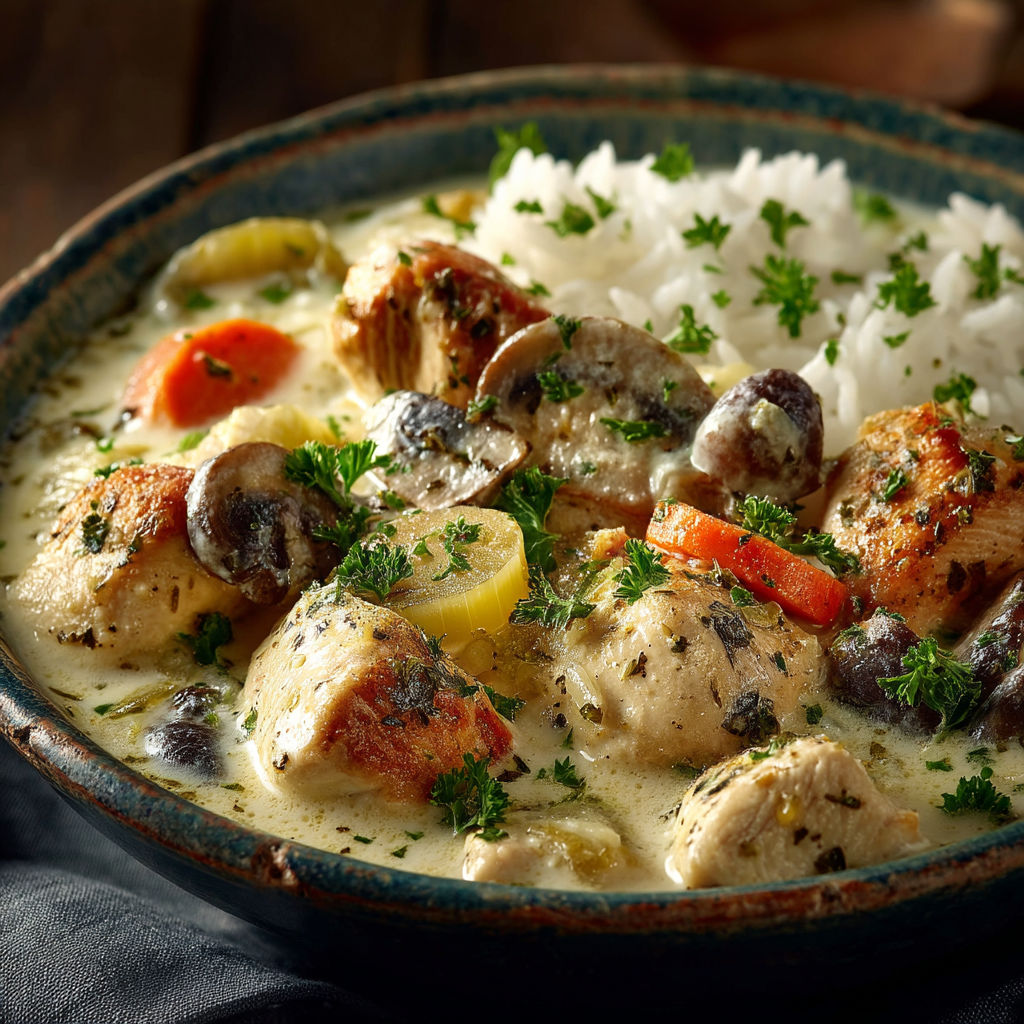 A bowl of chicken and rice.