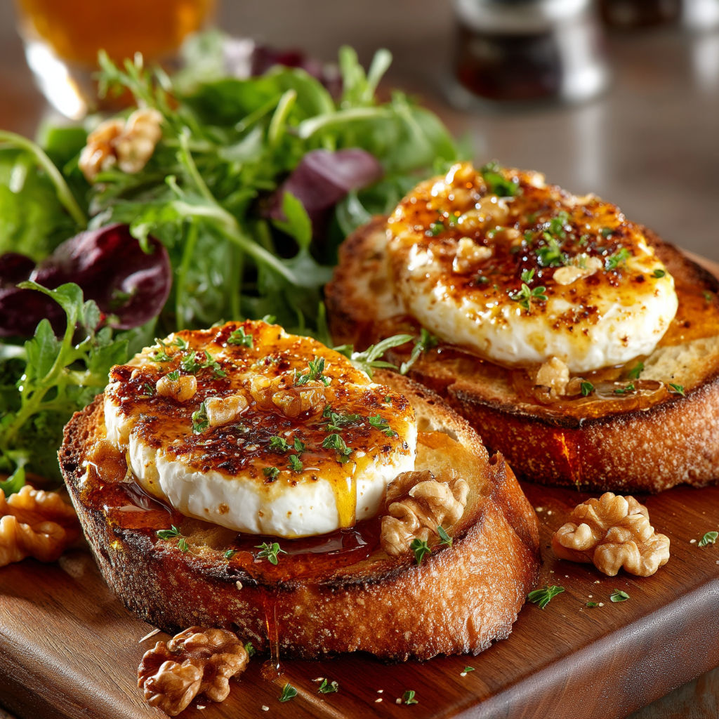 Two pieces of toast with cheese and walnuts on top.