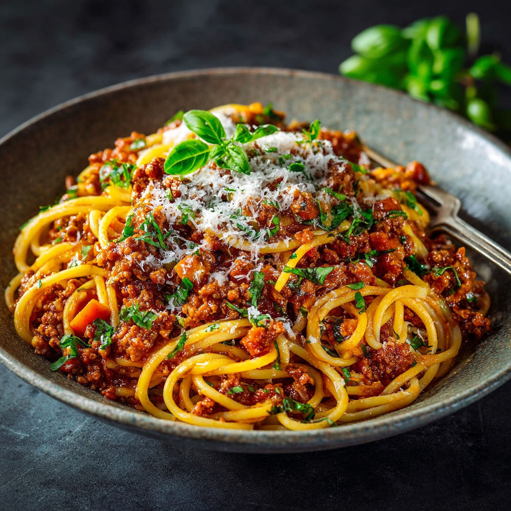 A bowl of spaghetti alla bolognese.