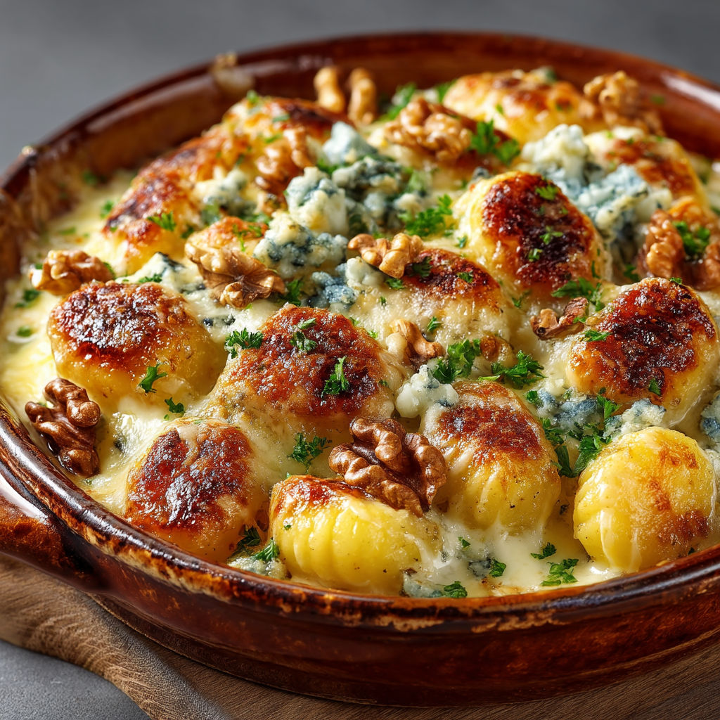 A bowl of food with a nut on top.