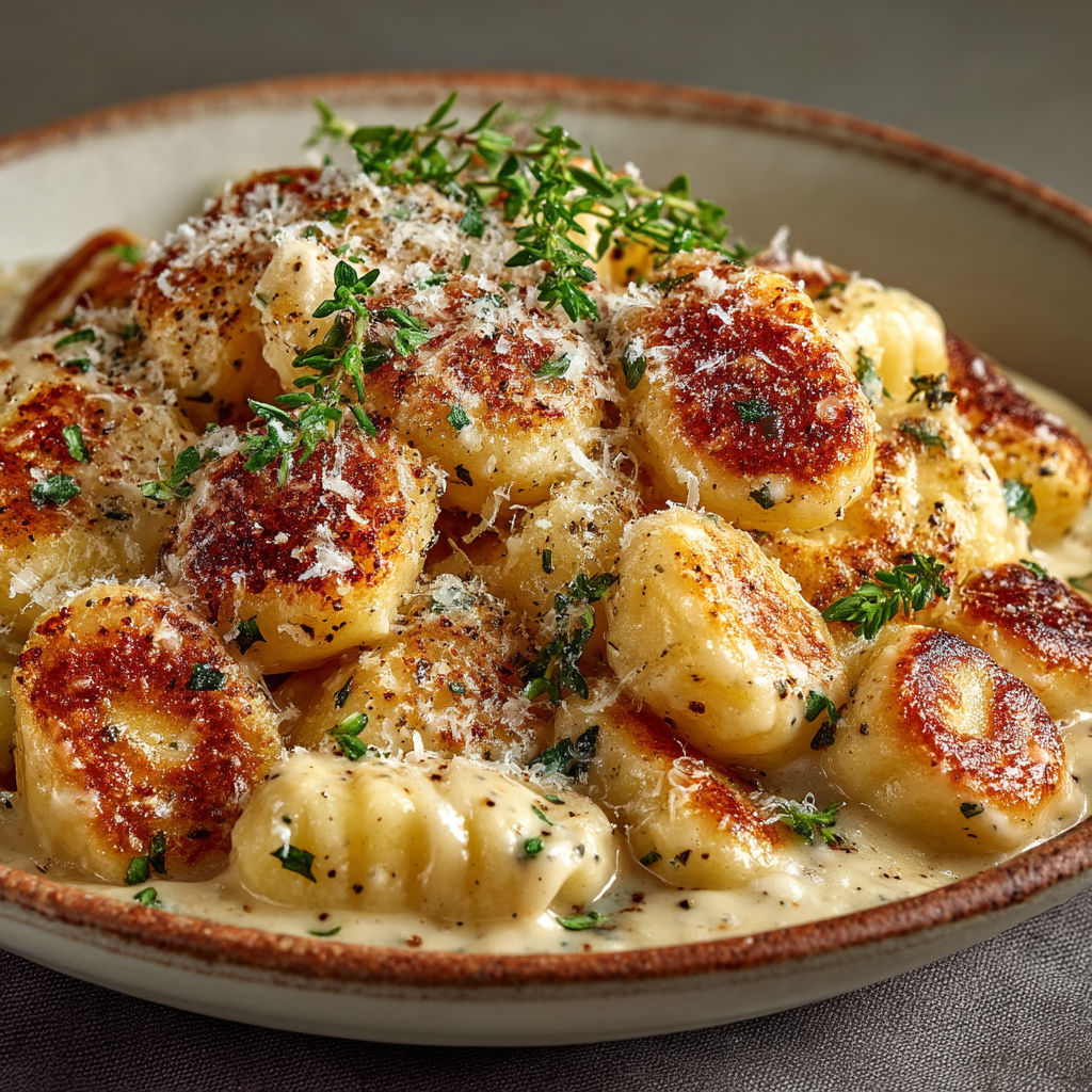 A bowl of pasta with cheese and herbs.