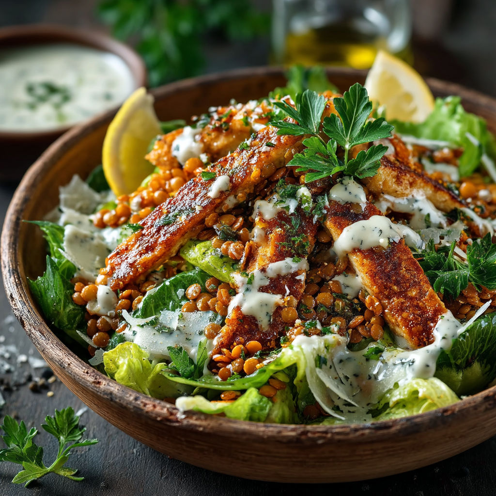 A bowl of food with a lemon wedge on top.
