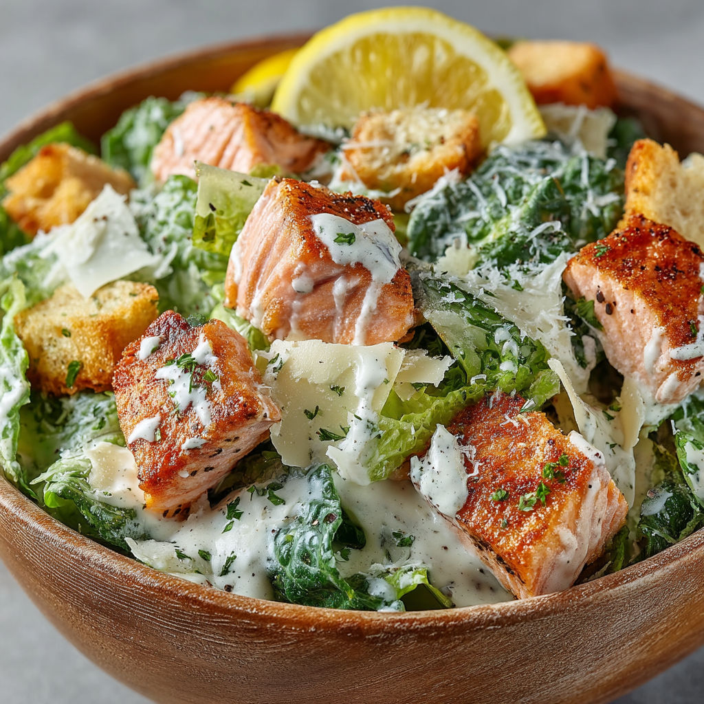 A bowl of salad with chicken, lettuce, and lemon.