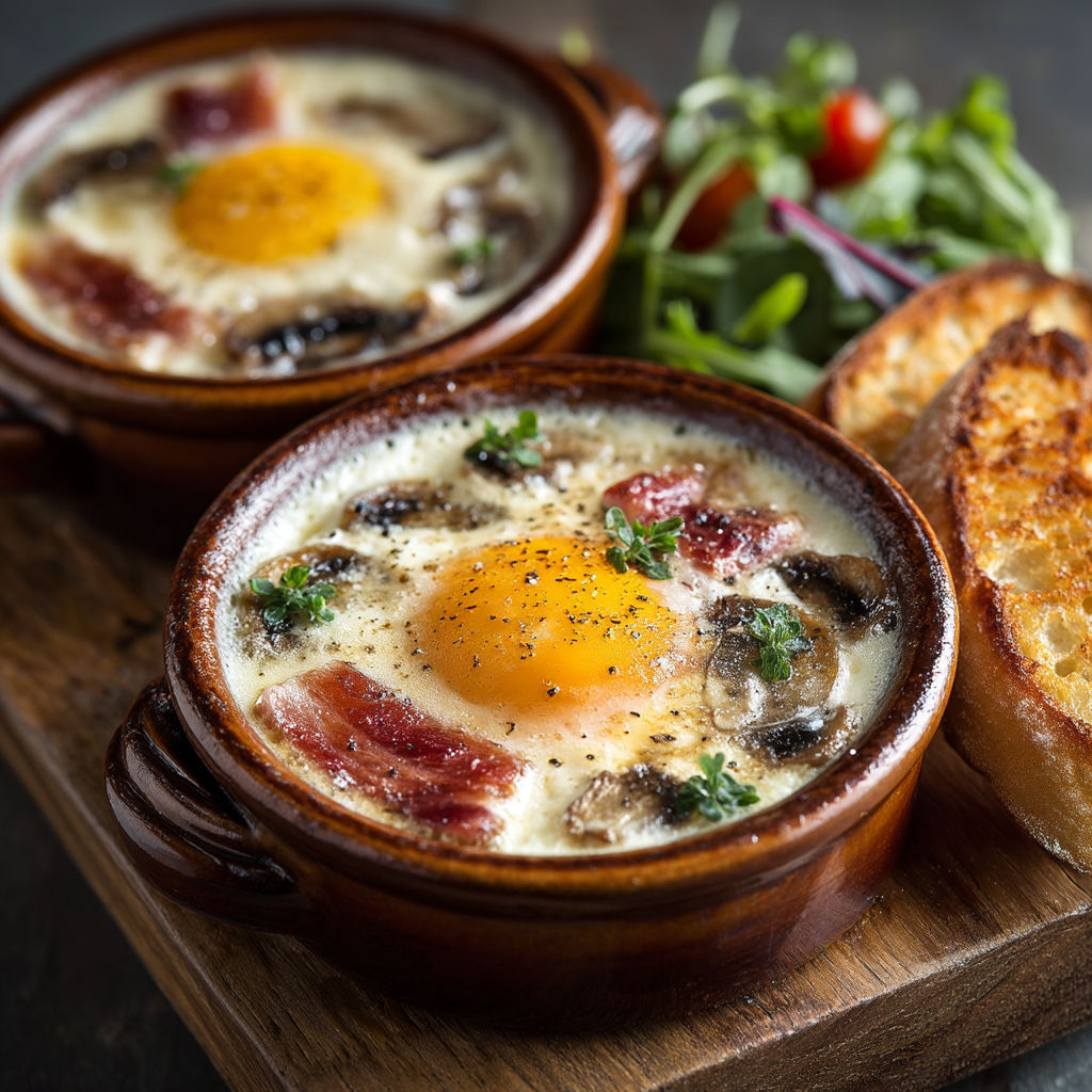 A bowl of mushroom soup with an egg on top.