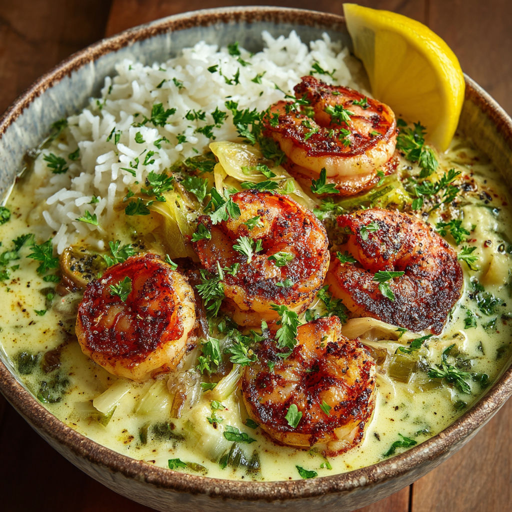 A bowl of shrimp and rice.