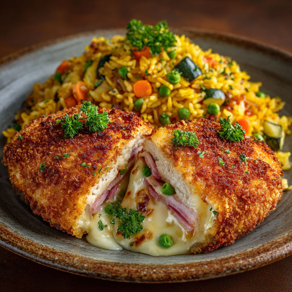 A plate of food with chicken and rice.