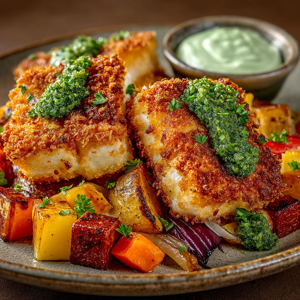 A plate of food with a sauce on the side.