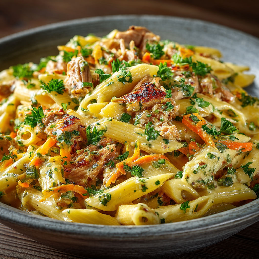 A bowl of pasta with meat and cheese.