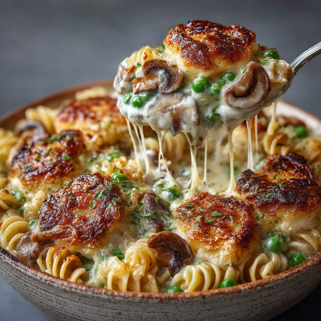 A bowl of pasta with mushrooms and cheese.