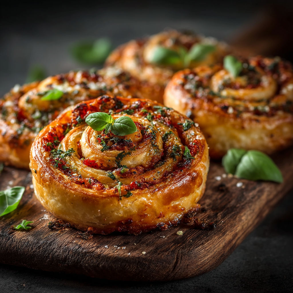 A plate of food with a green leaf on top.