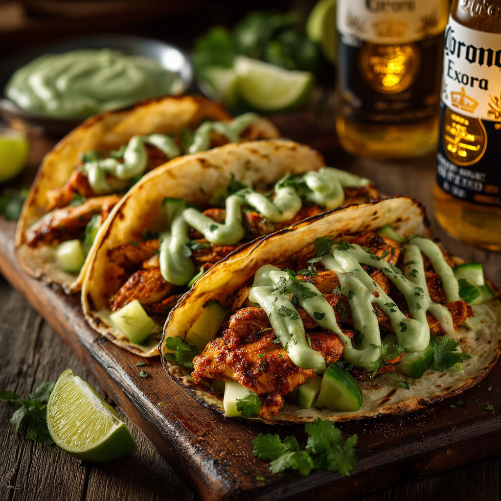 A plate of tacos with a bottle of beer.