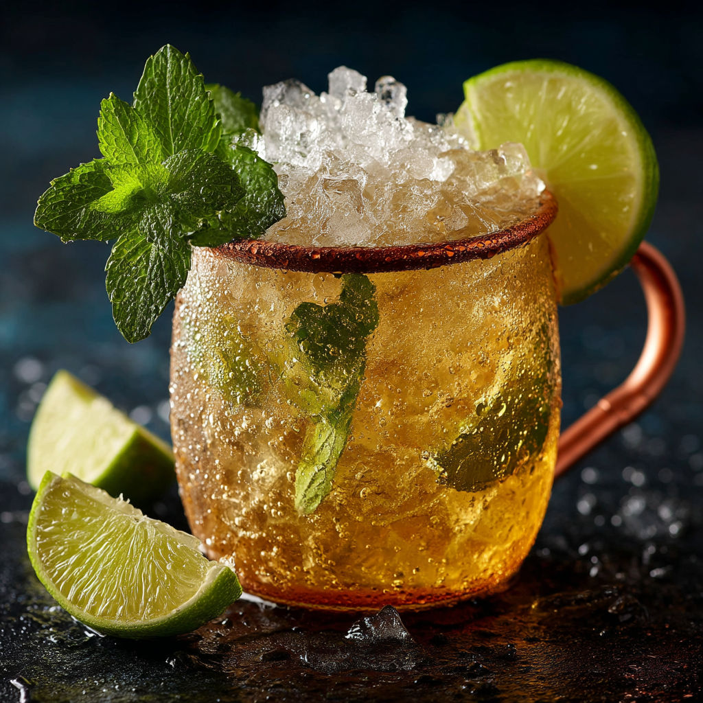 A glass of iced tea with mint and lime.