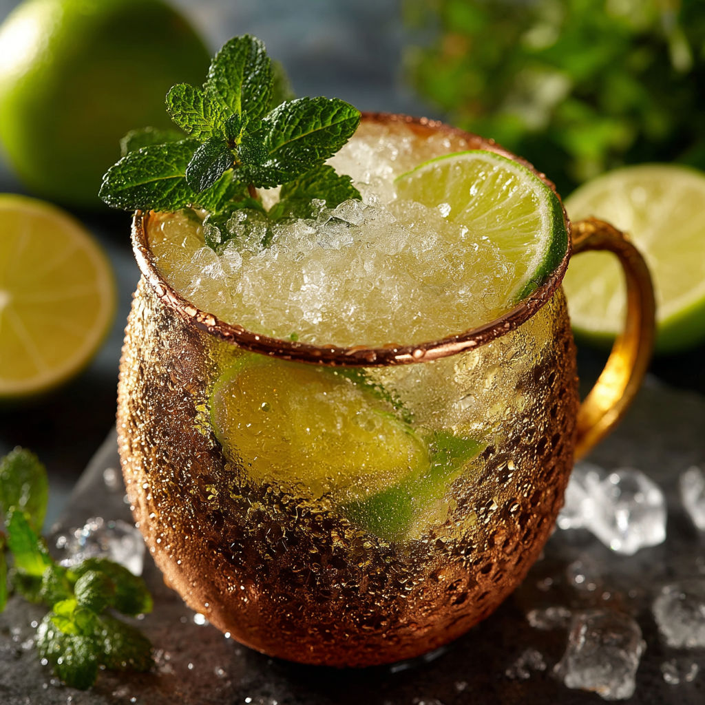 A copper mug filled with a drink.