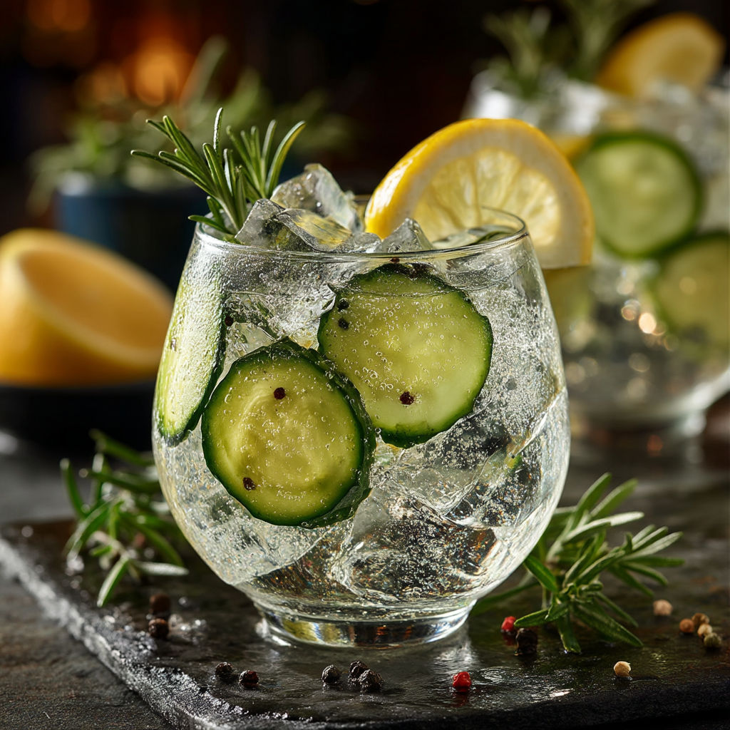 A glass of cucumber water with lemon slices.