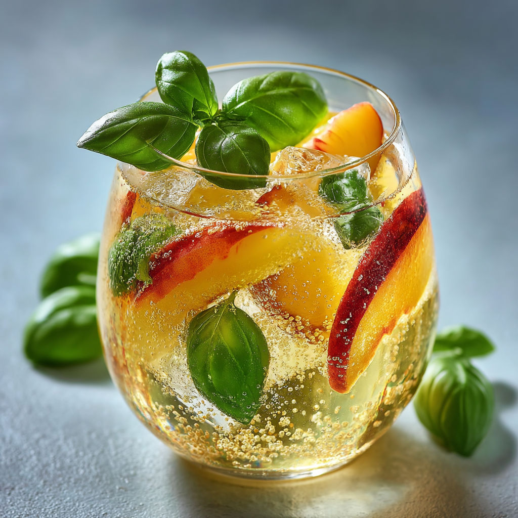 A glass of fruit juice with a sprig of mint.