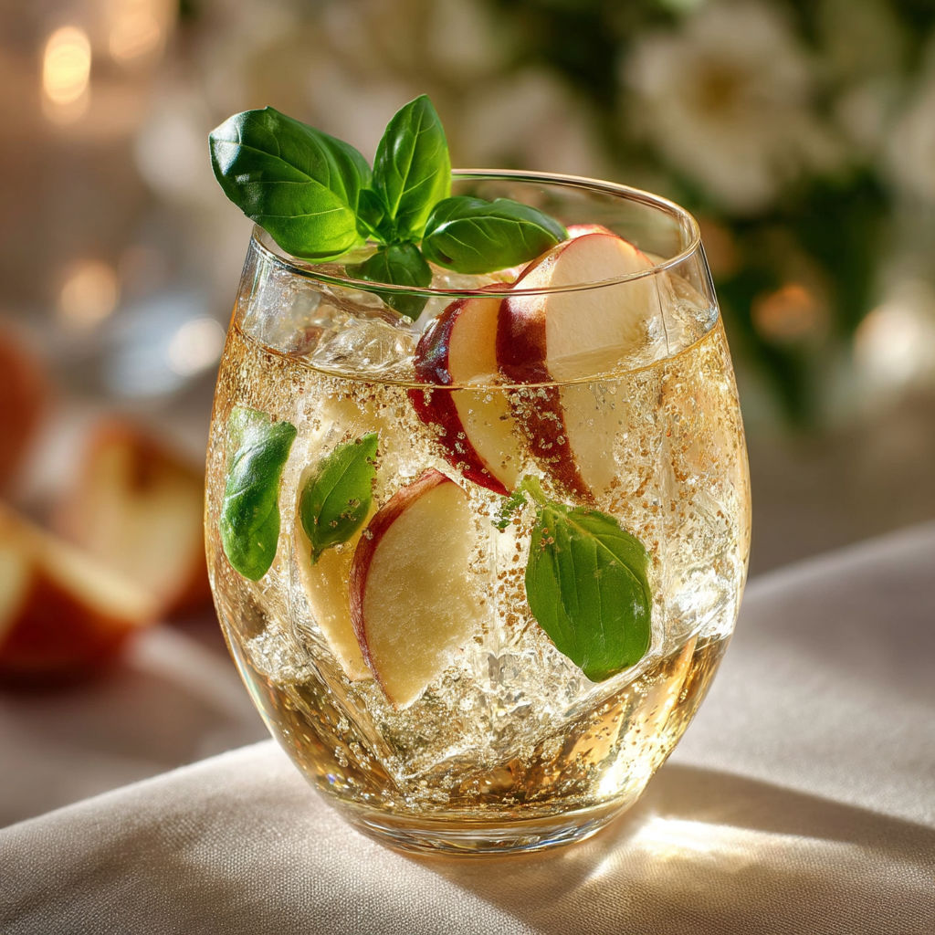 A glass of apple cider with a sprig of mint.
