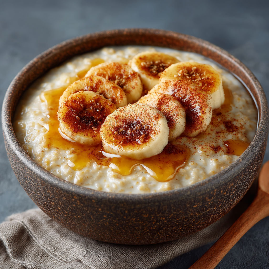 A bowl of porridge with bananas and cinnamon.