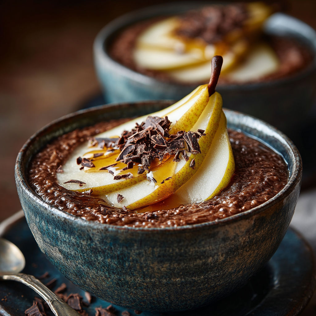 A bowl of chocolate with a slice of apple on top.