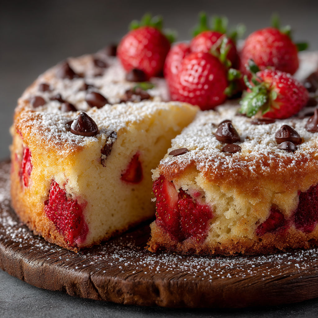A slice of cake with strawberries on top.