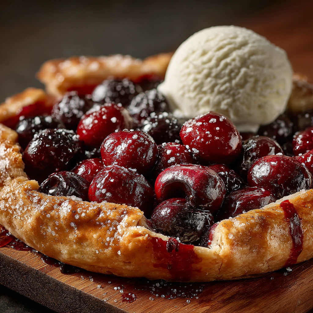 A pie with a scoop of ice cream on top.
