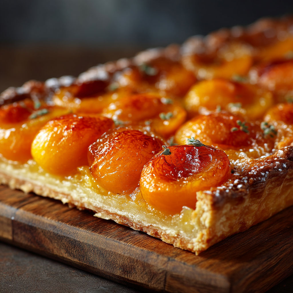 A close up of a dessert with a wooden board.