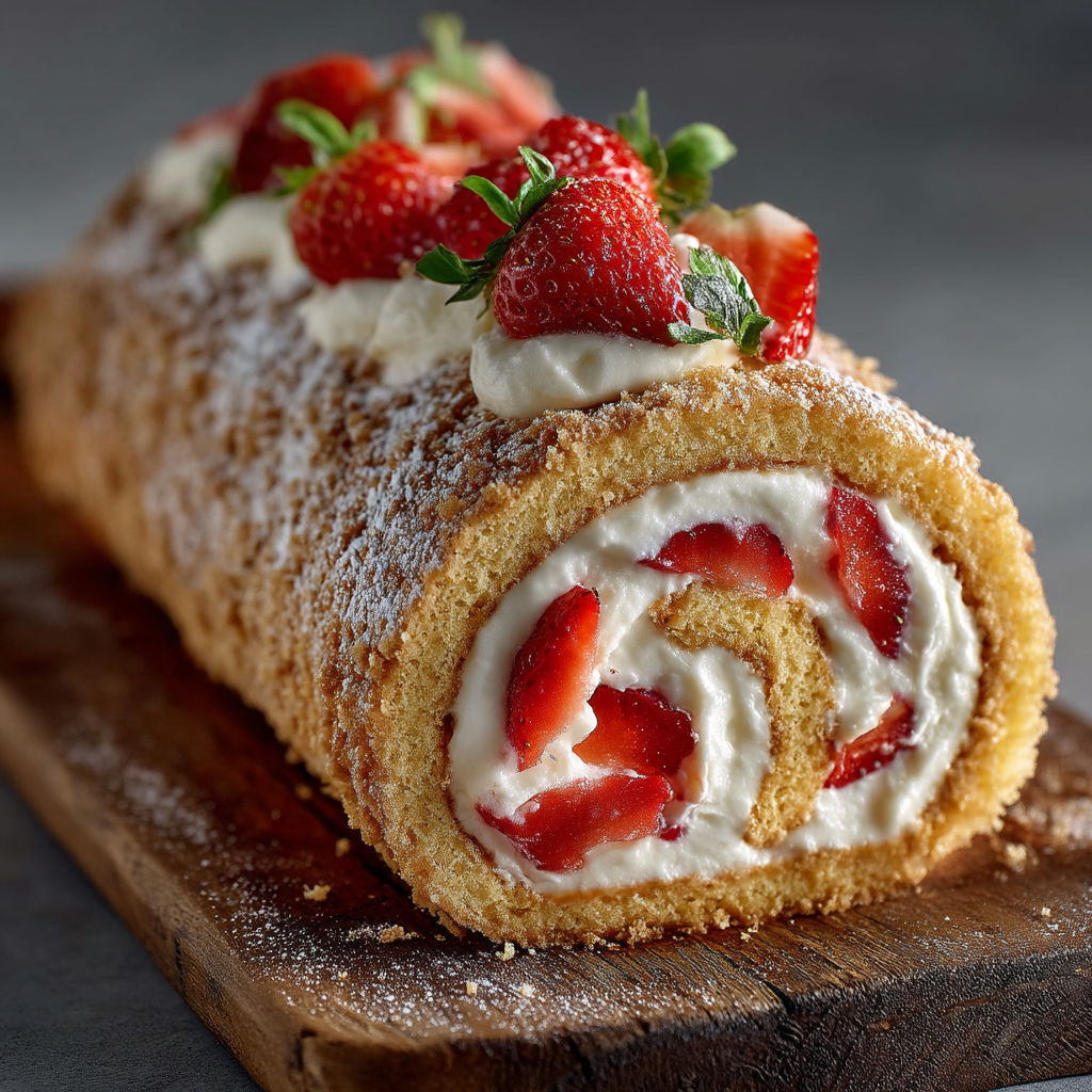 A cake with strawberries and whipped cream.