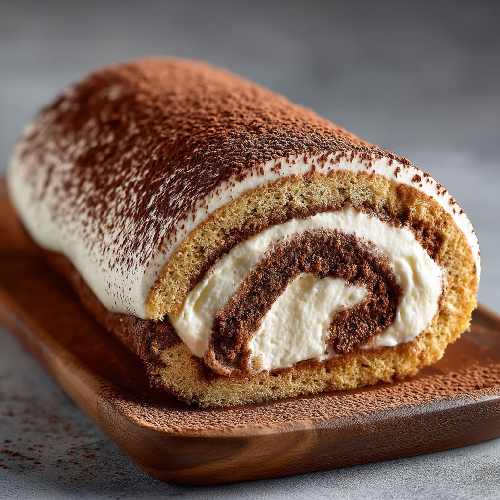 A chocolate and white swirl dessert on a plate.