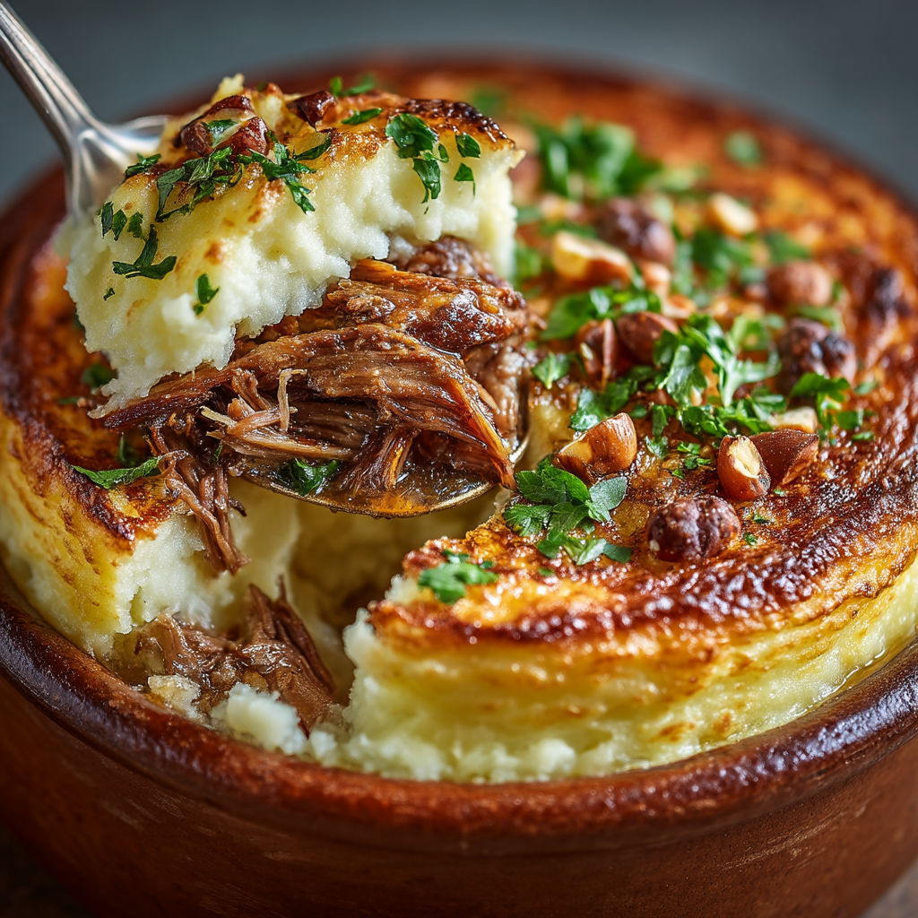 A bowl of food with a spoon in it.