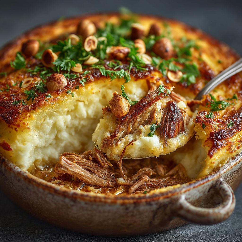 A close up of a dish with meat and vegetables.