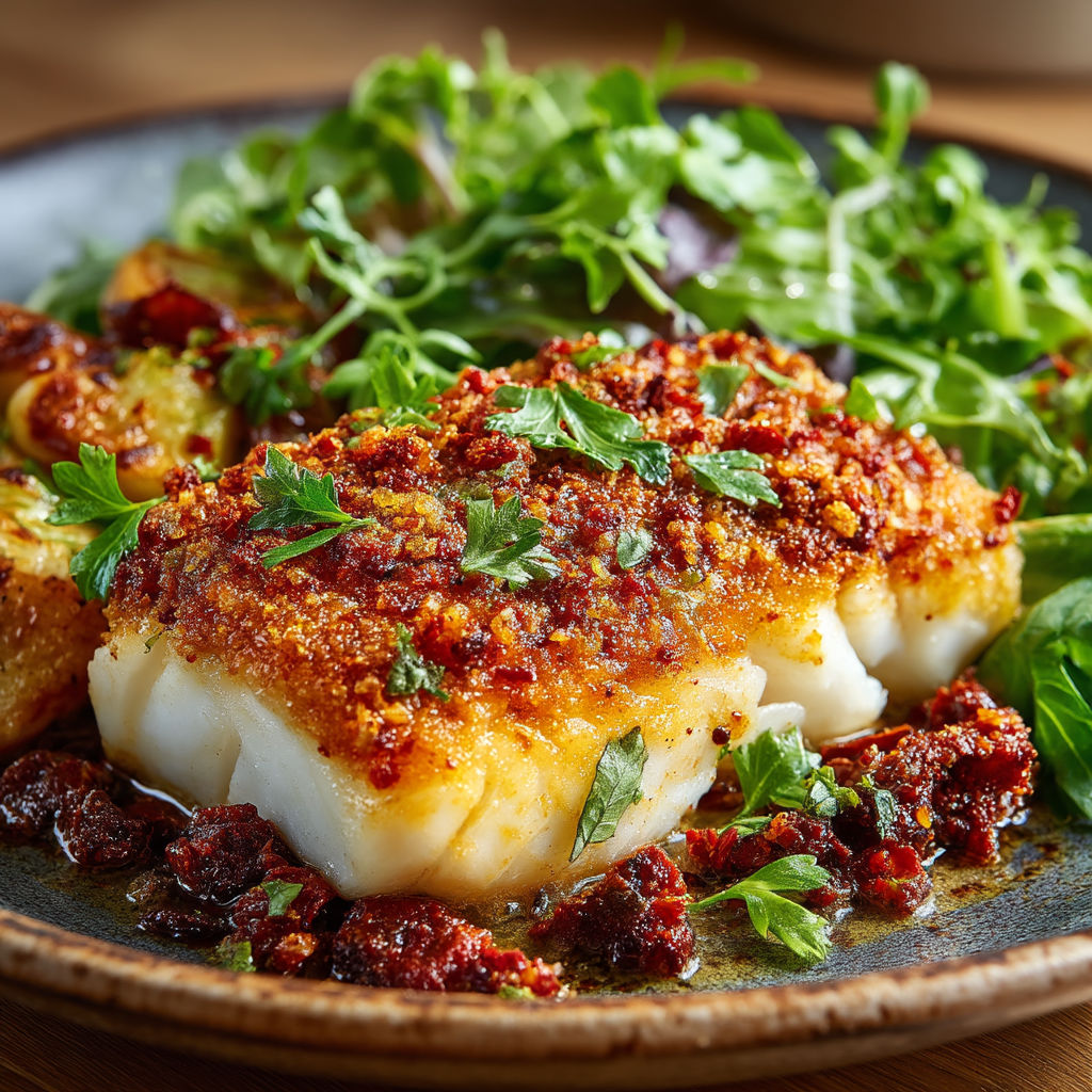A plate of food with fish and vegetables.