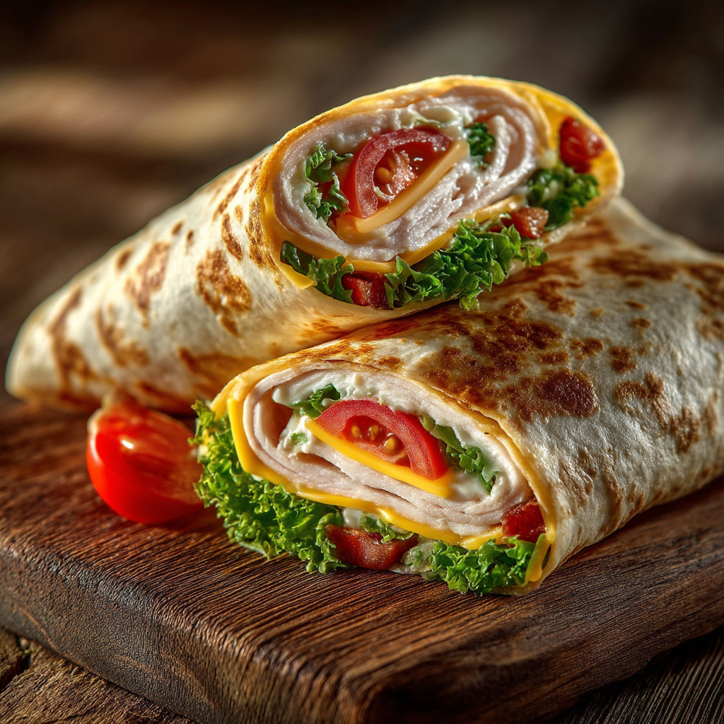 A sandwich with lettuce, tomato, and cheese.