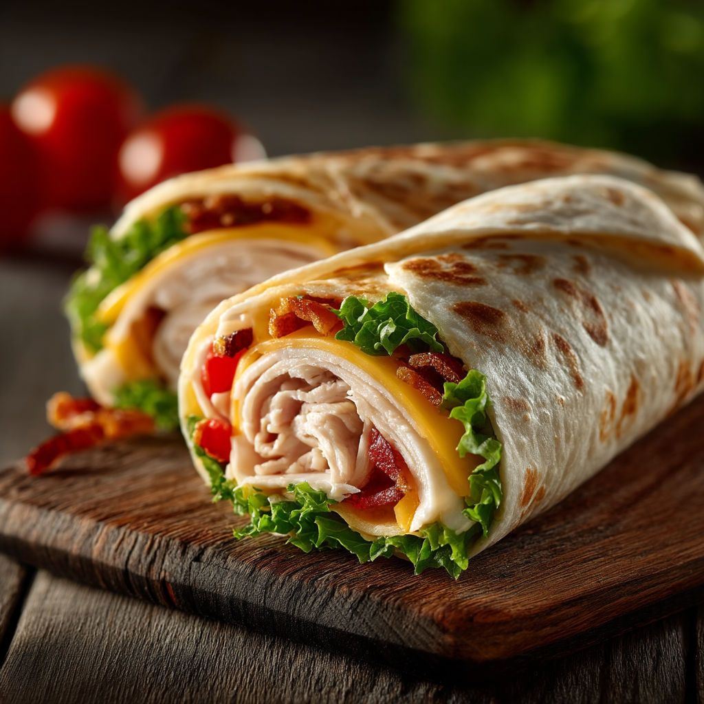 A sandwich with lettuce, tomato, and bacon.