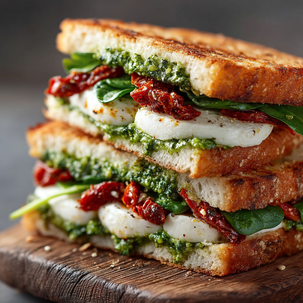 A sandwich with greens and tomatoes.