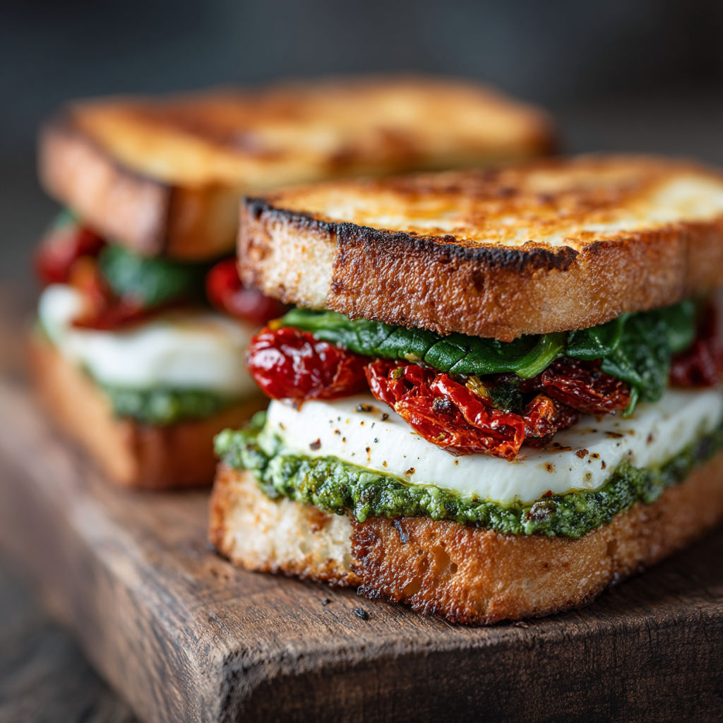 A sandwich with lettuce, tomato, and cheese.